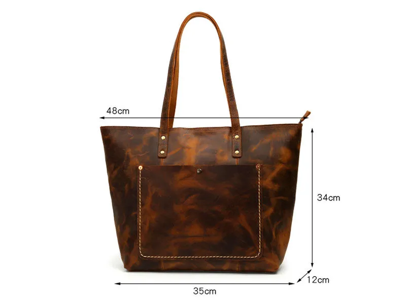 100% Genuine Full Grain Leather Women's Shopping Bag, Shoulder Bags with Pocket 8871