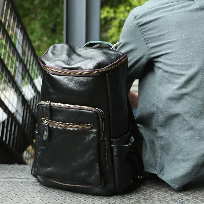 Black Coffee Mens Leather Backpacks Travel Backpacks Laptop Backpack for men