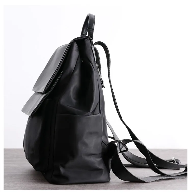 Black Nylon Satchel Backpack Womens School Backpacks Purse Nylon Leather Travel Rucksack for Ladies