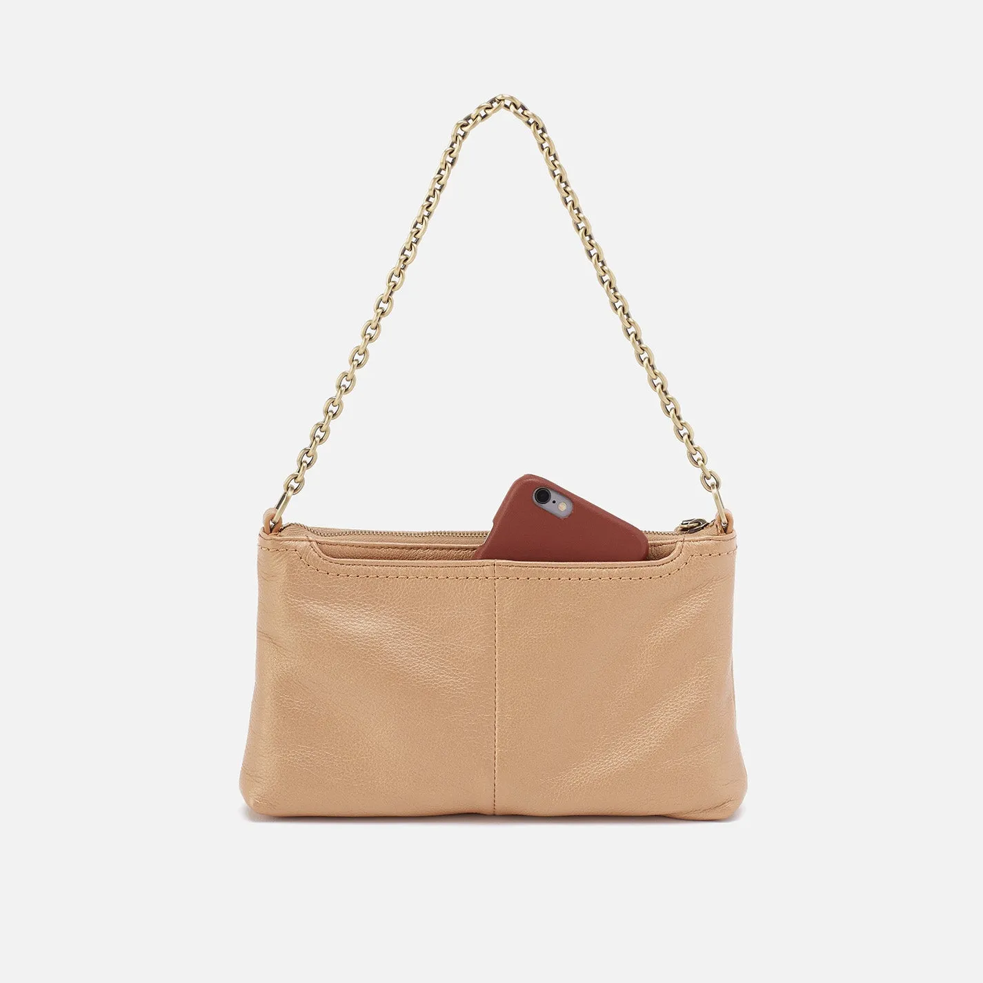 Darcy Crossbody In Pebbled Metallic Leather - Dusty Gold