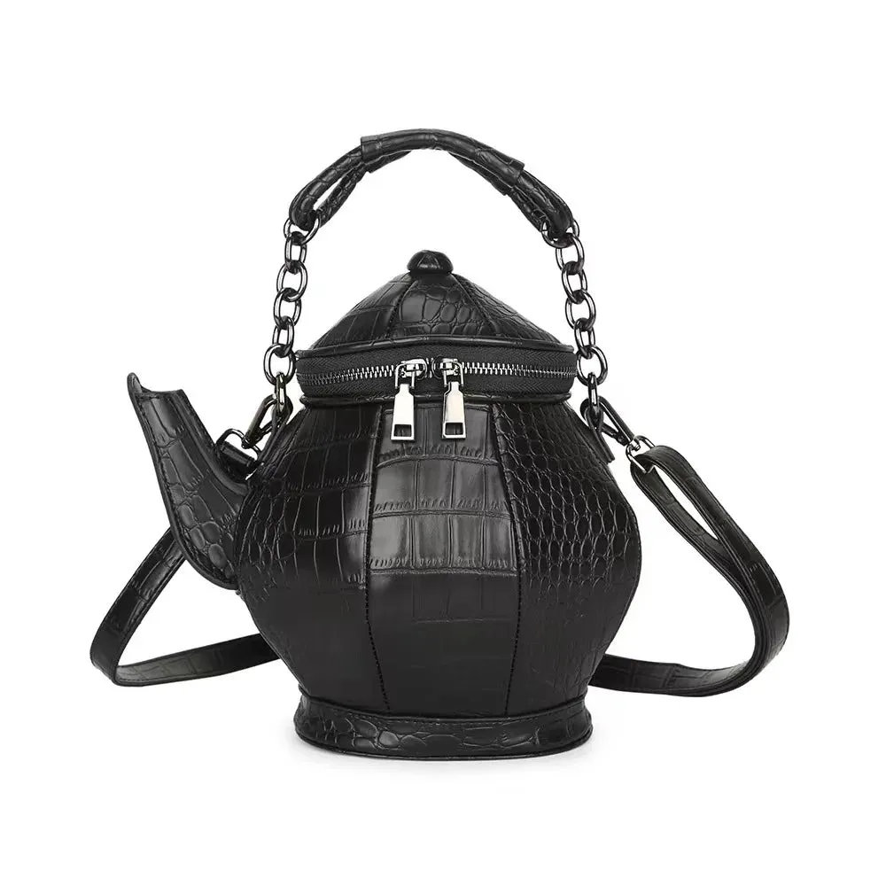 Fashion Shaped Leather Funny Personalized Gothic Pattern Stone Teapot Bag