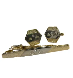 Fratello Cufflink and Tie Clip Combo - Gold & Silver Feathered Elegance CLT11