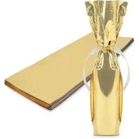 Gold Foil Wine Gift Bags, Metallic Bottle Wraps (6.25 x 17.5 in, 100 Pack)