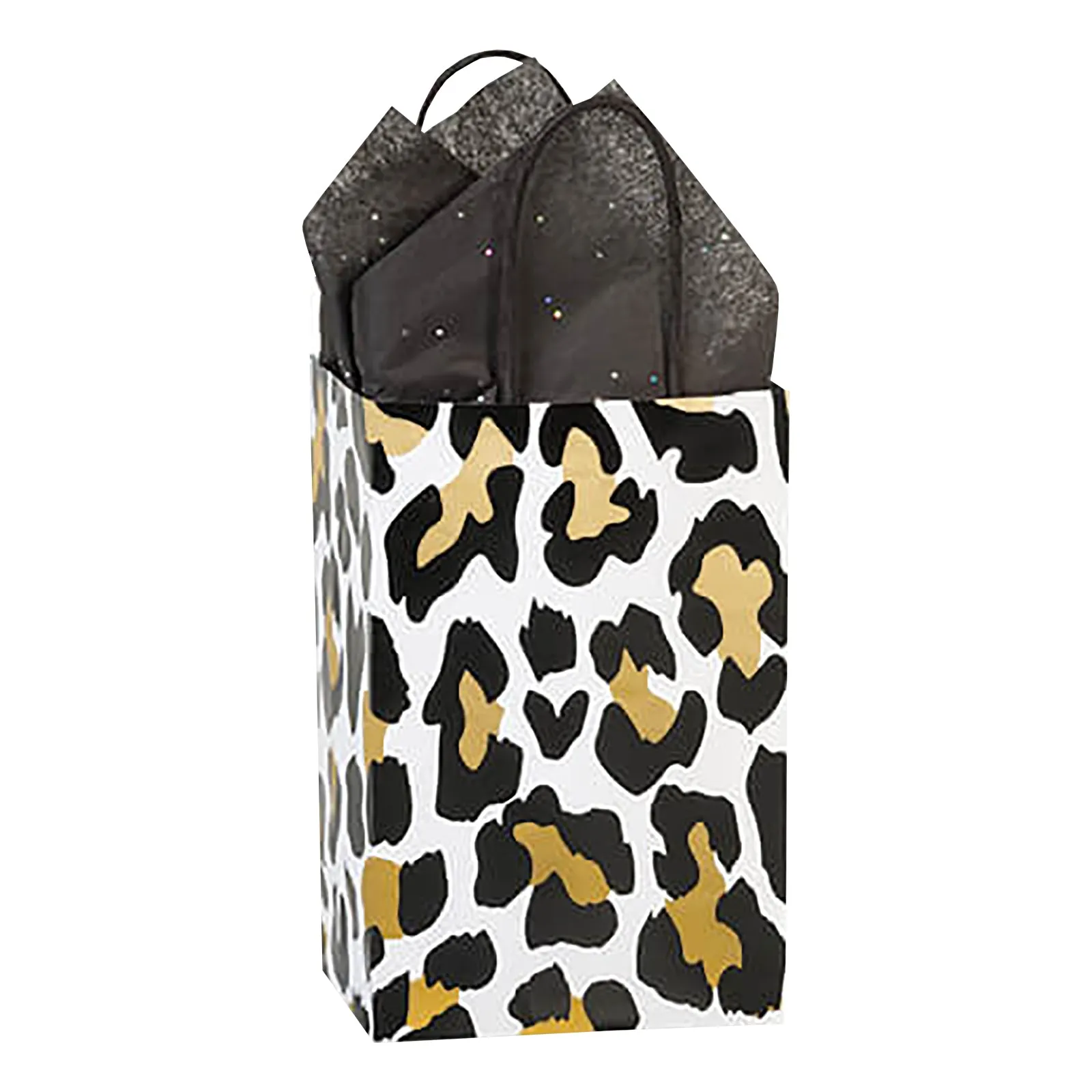 Golden Leopard Print Paper Gift Bags and Party Favor Bags, Small 5.25x3.5x8.25" (12 Pack)