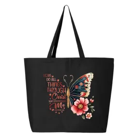 I Can Do All Things Through Christ Butterfly Jumbo Tote Canvas Bag