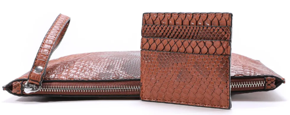 Pre Order:  Faux Snakeskin Card Wallet Envelope Bag