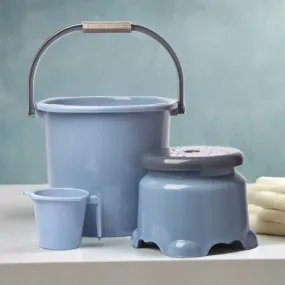 Saaj Bathroom Set of 3: Bucket, Mug, and Stool Combo in Blue