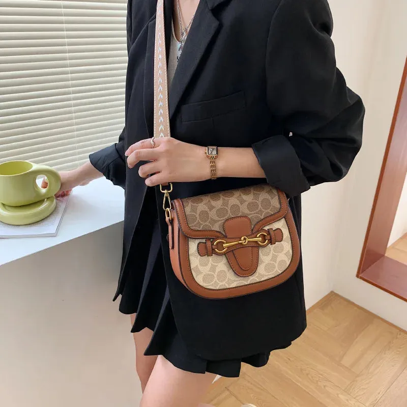 Women Bag 2023 Hot New Fashion Retro Crossbody Bag Luxury Women's Bag Saddle Bag Wide Shoulder Strap Single Shoulder Bag Totes