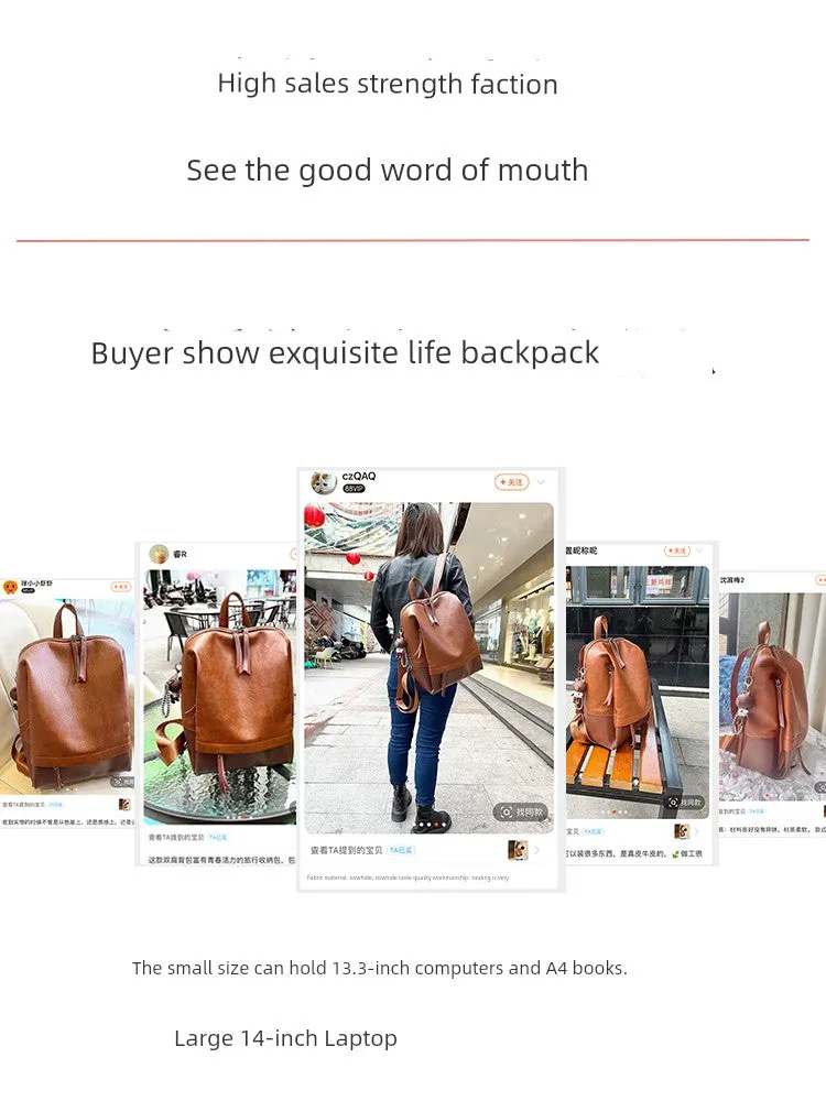 Women's High-End Casual Leather Backpack